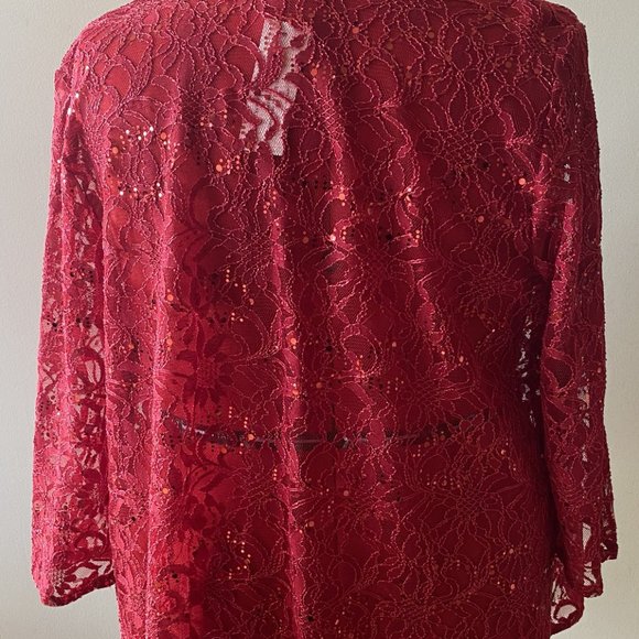 Vikki Vi, Red Lace and Sequence Duster, Size 3X - Picture 3 of 7
